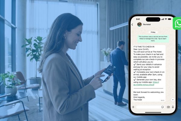 Guest using mobile phone to complete Nonius Online Check-in at a hotel