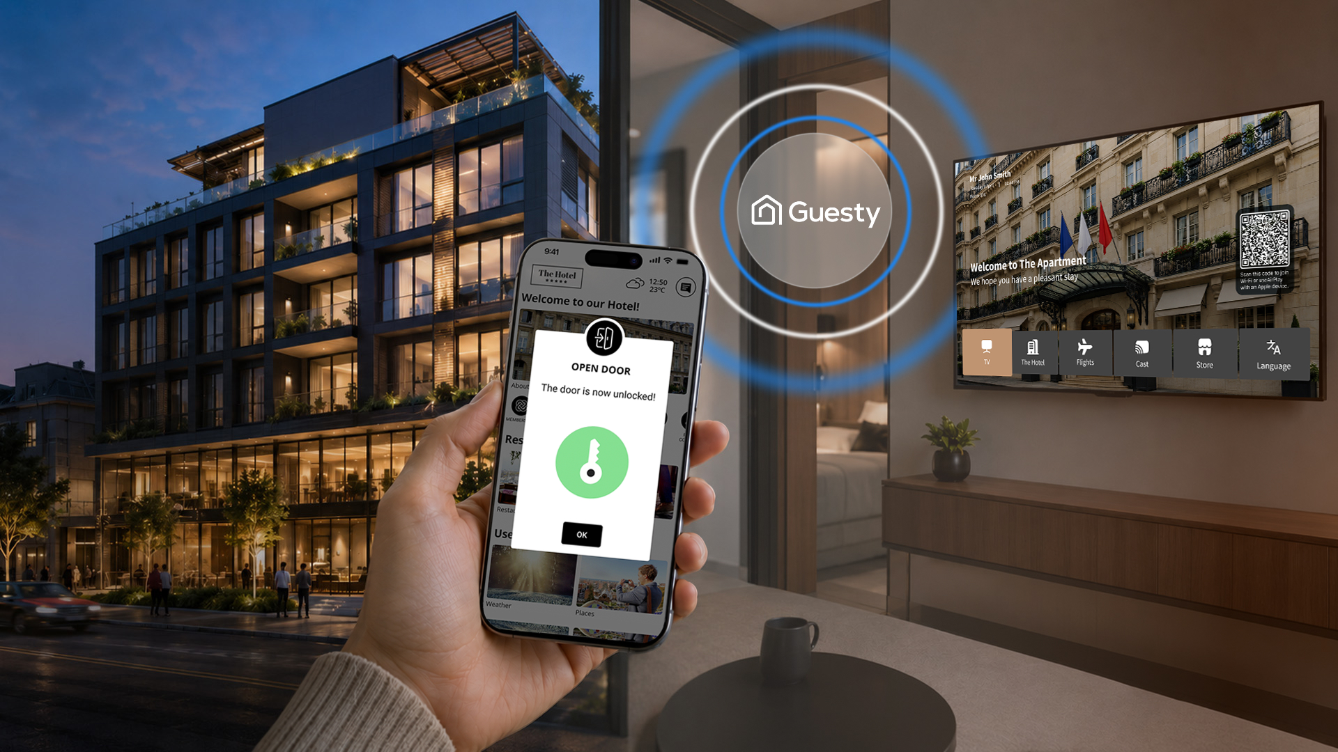Propiedad hÃbrida de hostelerÃa y residencial que ofrece una experiencia unificada de Nonius TV+ y Mobile integrada con el PMS de Guesty a través de la televisión inteligente y la llave digital móvil